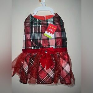 Happy Howlidays Pet Apparel Sparkle Plaid Dress Velvet Trim - M - NWT